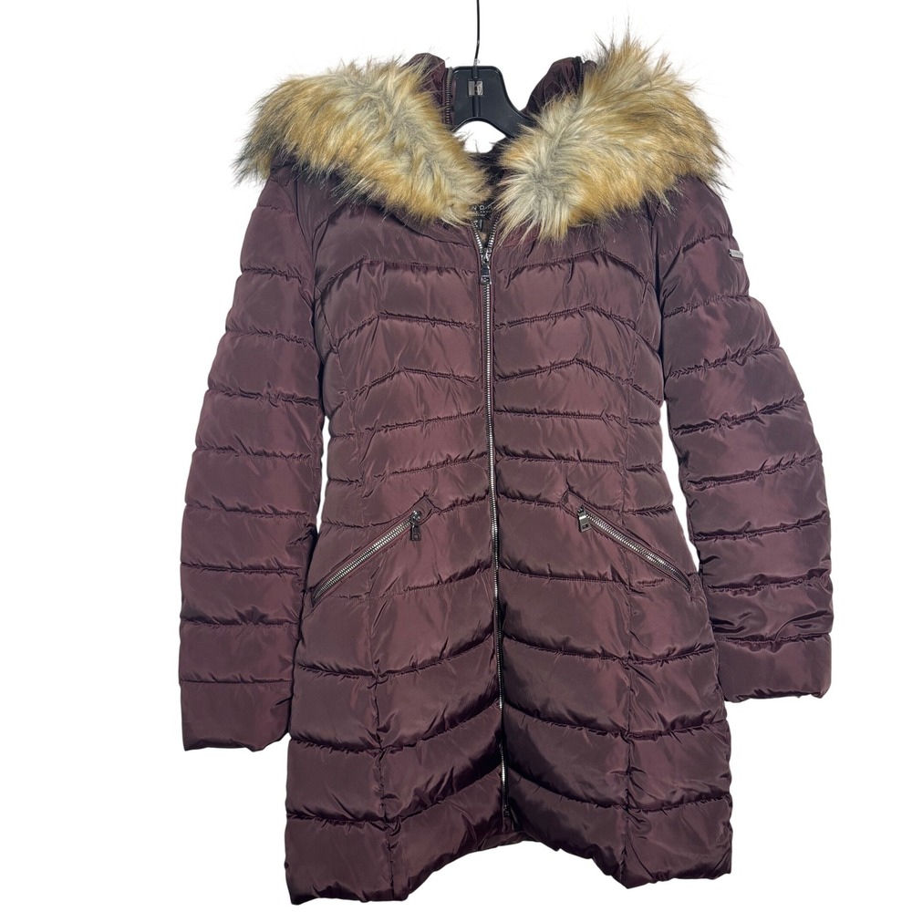 Laundry by Shelli Segal Puffer Coat Faux Fur Hood Burgundy Size‎ Small - Picture 4 of 9